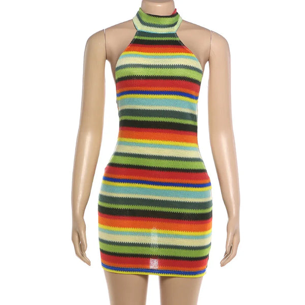 Solenne Striped Knit Halter Bodycon Mini Dress