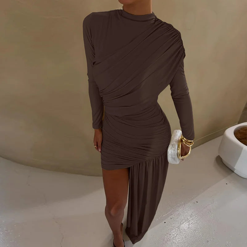 Kaia Ruched Turtleneck Long-Sleeve Mini Dress