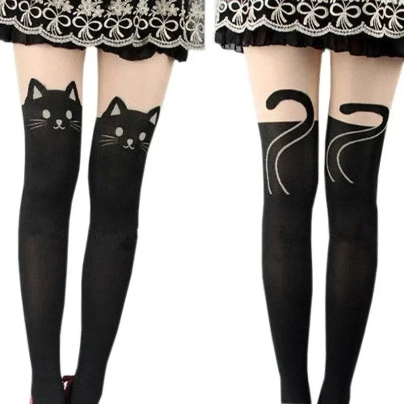 Minka Cat-Print Thigh-High Socks Main image
