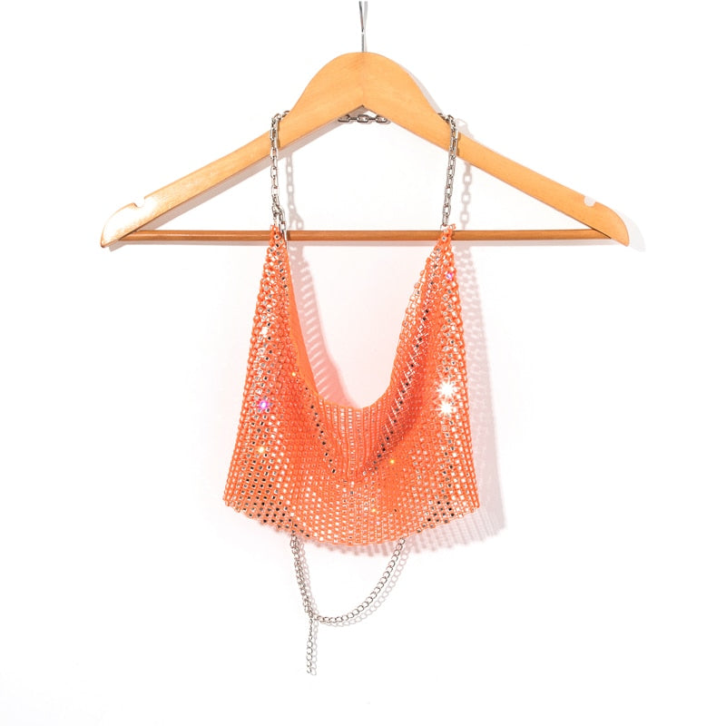 Leqoel Rhinestone Tops for Women 2022 Fashion Sleeveless Halter Hollow Out Shiny Metal Cropped Mesh Tank Sexy Backless Top Secondary image