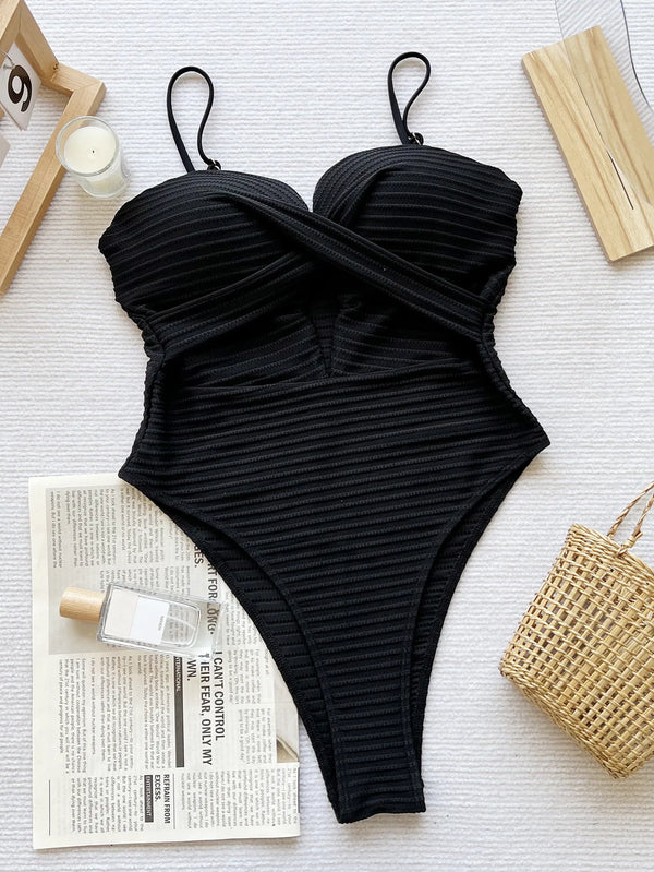Marisa Ribbed Twist-Front Cut-Out One-piece Swimsuit