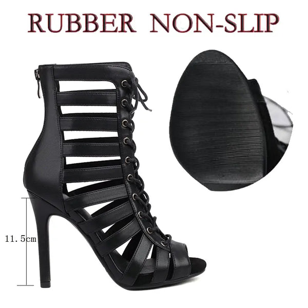 Ondine Lace-Up Cut-Out Peep-Toe Ballroom Dance Boots