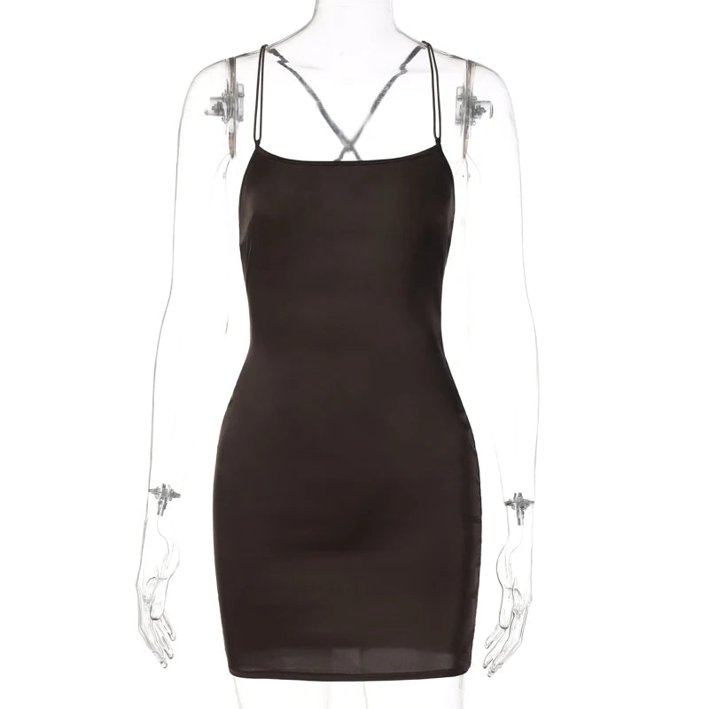Cappuccino Satin Strappy Bodycon Mini Dress