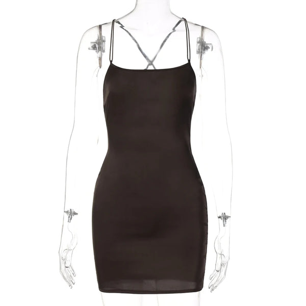 Cappuccino Satin Strappy Bodycon Mini Dress