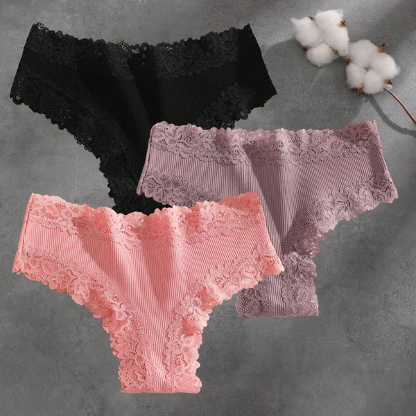 Brielle Floral Lace Bikini Panty Pack Lingerie 3-piece