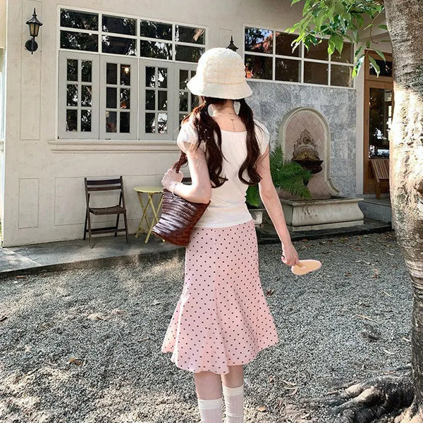 Colette Polka Dot Pleated A-Line Midi Skirt One-piece