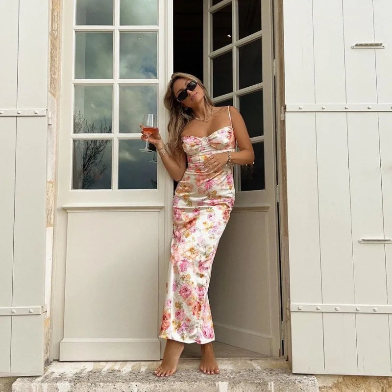 Liora Floral Spaghetti-Strap Split Maxi Dress