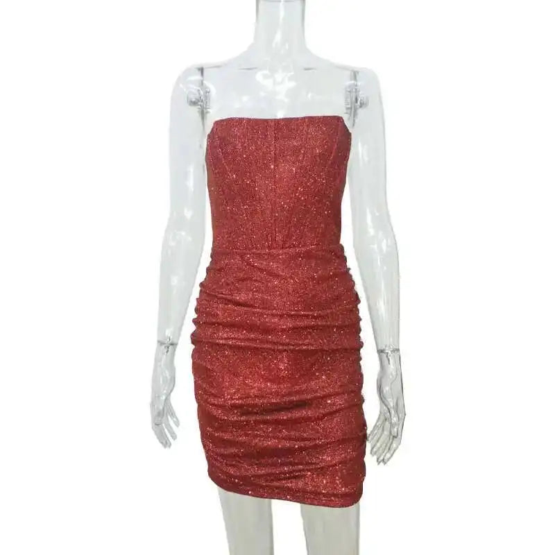 Aurelina Glitter Strapless Ruched Bodycon Mini Dress
