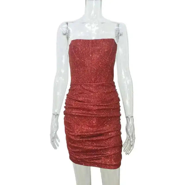 Aurelina Glitter Strapless Ruched Bodycon Mini Dress
