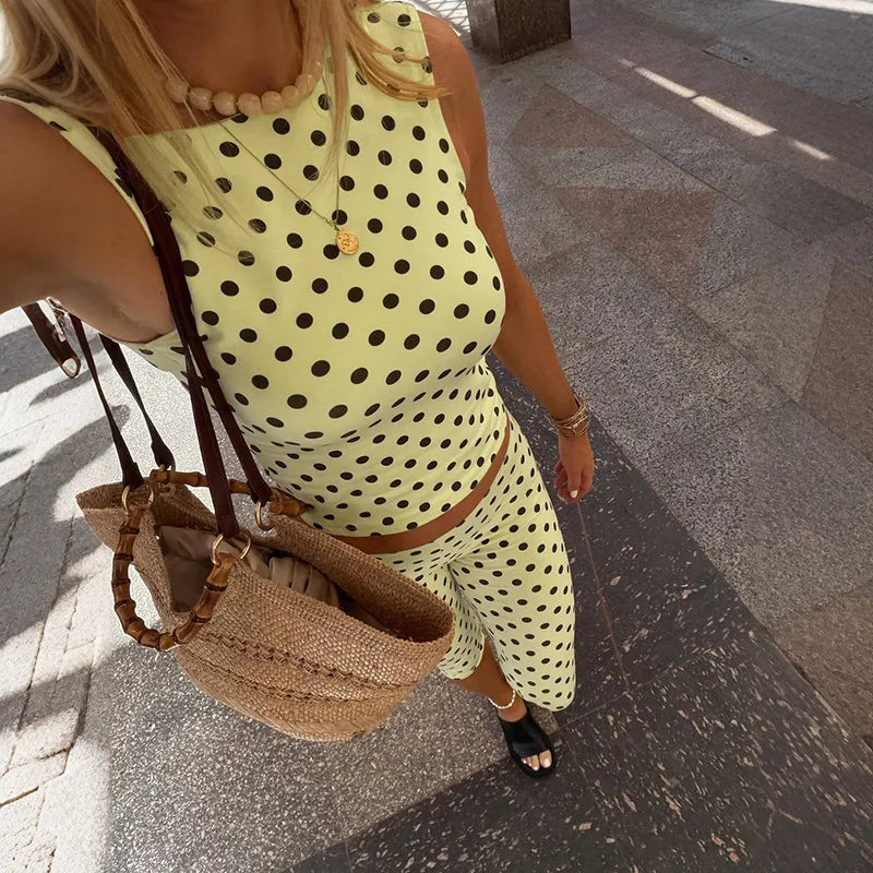 Pippa Polka-Dot Cami Capri Pants Set Two-piece