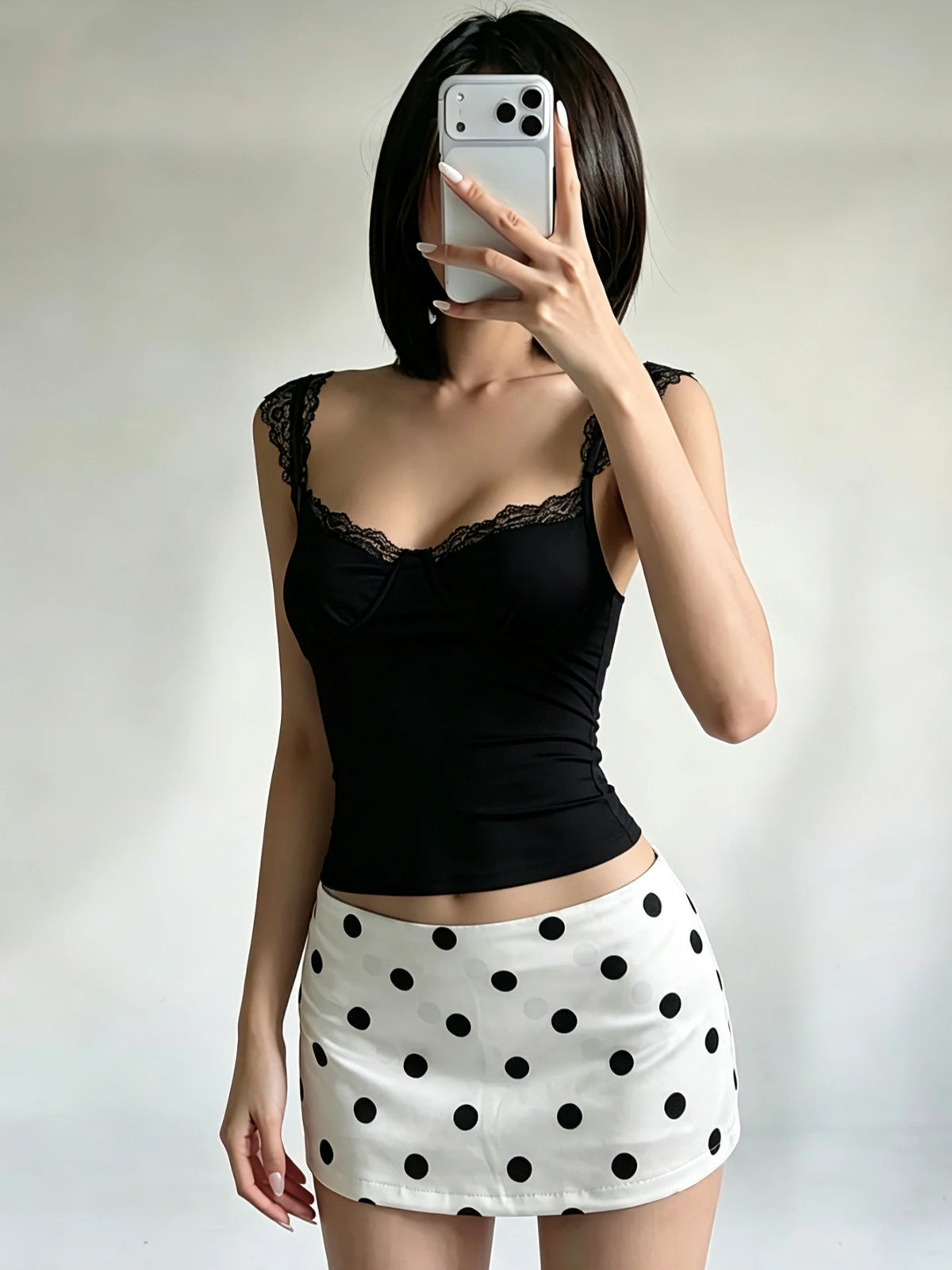 Wenna Lace-Trim Ruffle Strap Slim Crop Cami One-piece