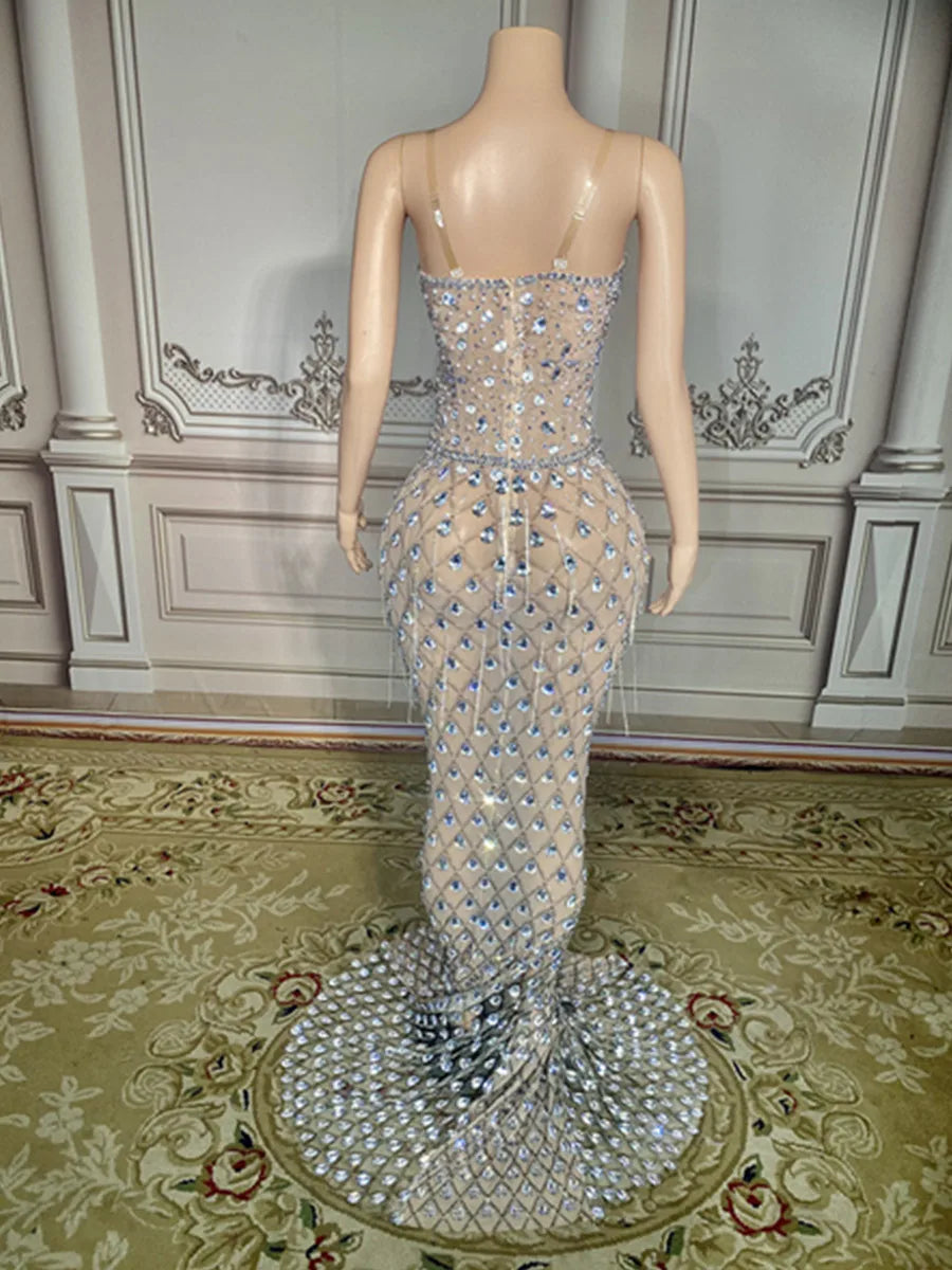 Leonie Crystal-Beaded Tulle Mermaid Maxi Gown