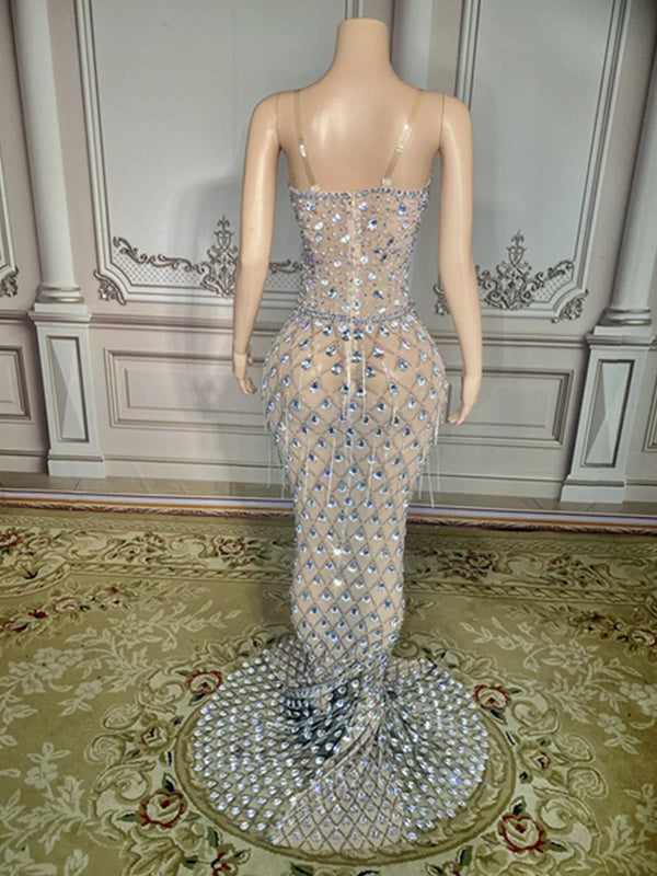 Leonie Crystal-Beaded Tulle Mermaid Maxi Gown