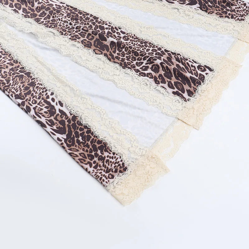 Vionette Leopard Lace-Trim Cutout Maxi Dress