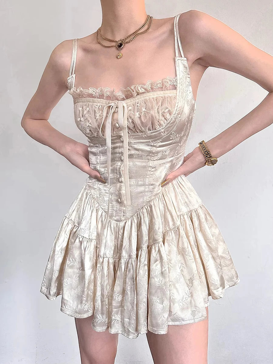Aria Lace Corset Ruffle Mini Dress One-piece