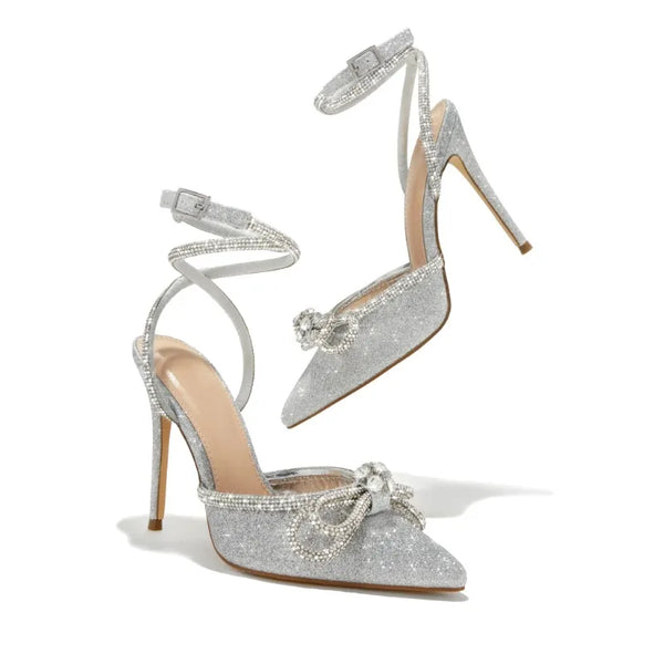 Celandine Crystal Butterfly-Knot Buckle Pointed-Toe Stiletto Pumps
