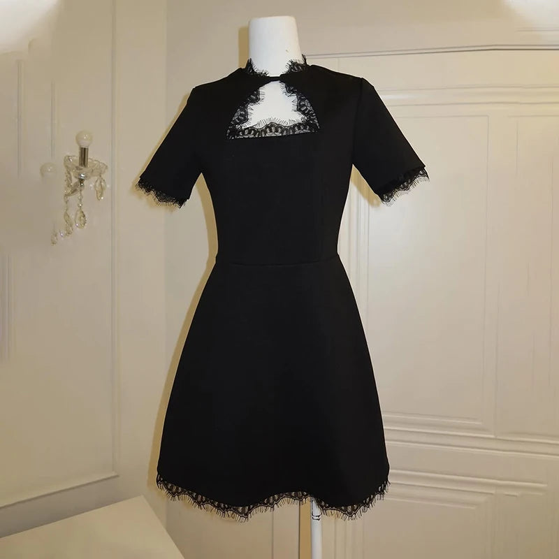 Nadine Lace-Paneled Stand-Collar Mini Dress