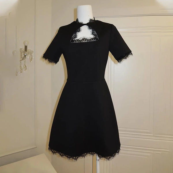 Nadine Lace-Paneled Stand-Collar Mini Dress