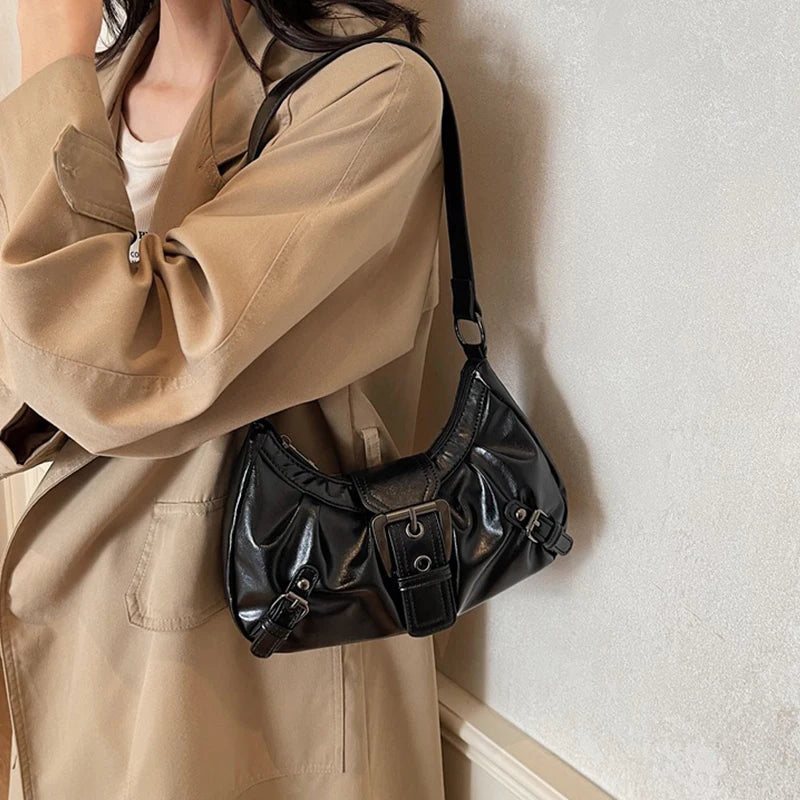 Y2K Retro Pleated Hobo Shoulder Bag for Women Hot Selling Maillard Style Underarm Bag Clutch Handbags for Travel Work Shopping