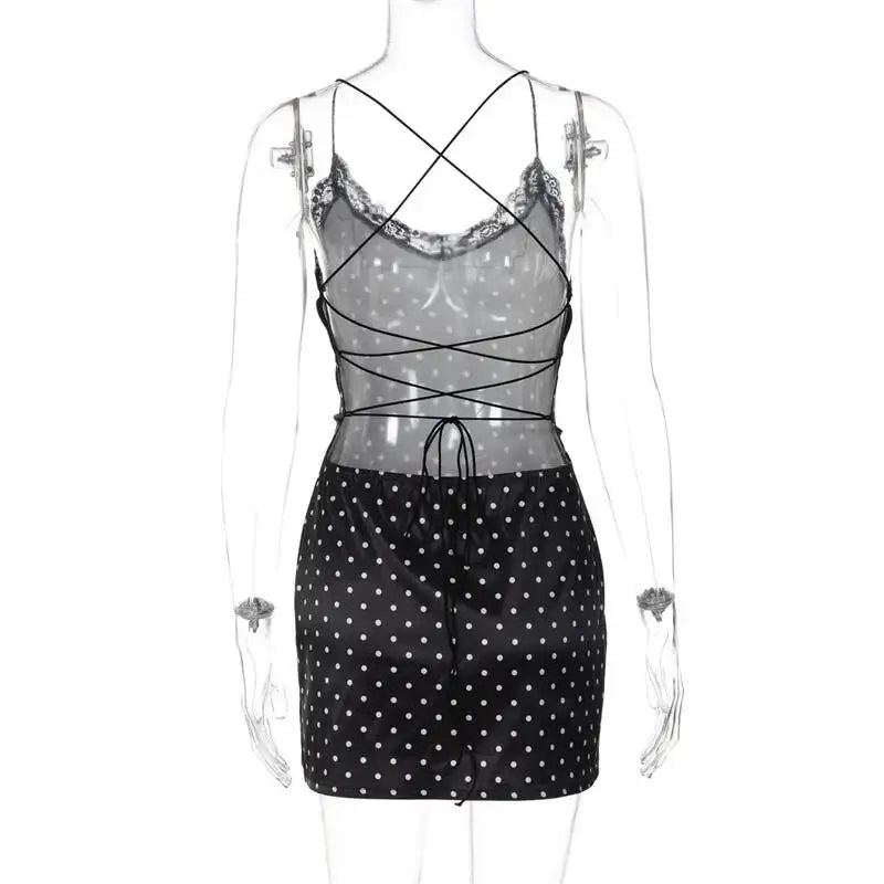 Alessandra Polka-Dot Lace-Up Mini Dress