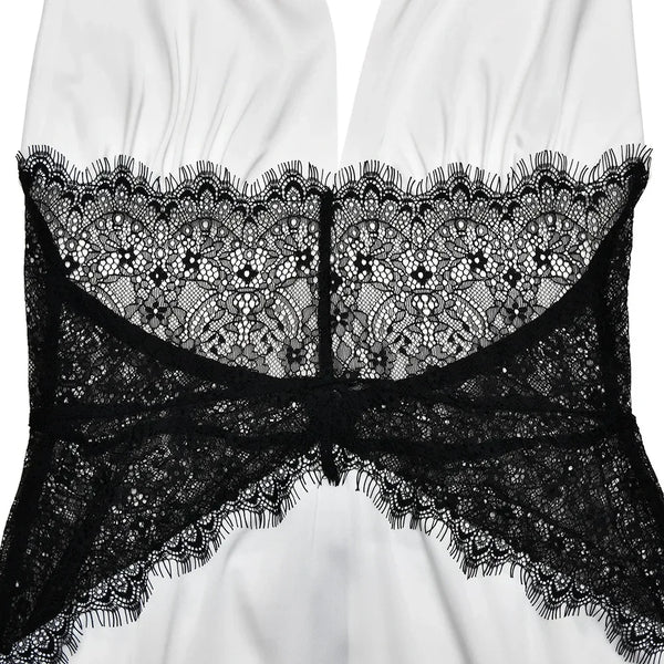 Pervinca Lace-Panel Satin Plunge Halter Backless Maxi Dress