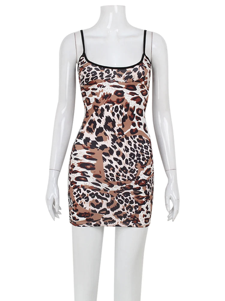 Eulalie Leopard Print Backless Cami Bodycon Mini Dress