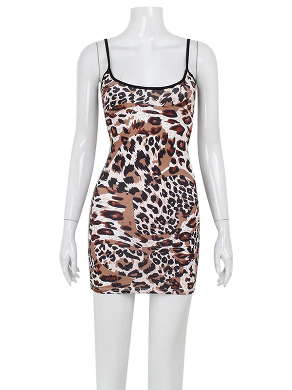Eulalie Leopard Print Backless Cami Bodycon Mini Dress