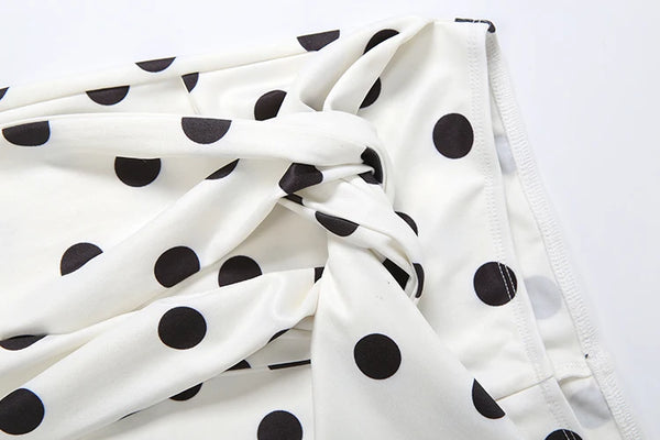 Kliou Polka Dot Print 2Piece Set Woman Halter Backless Crop Tops+Kink Bandage Design Skinny Peach Hip Shorts Street Fashion Suit