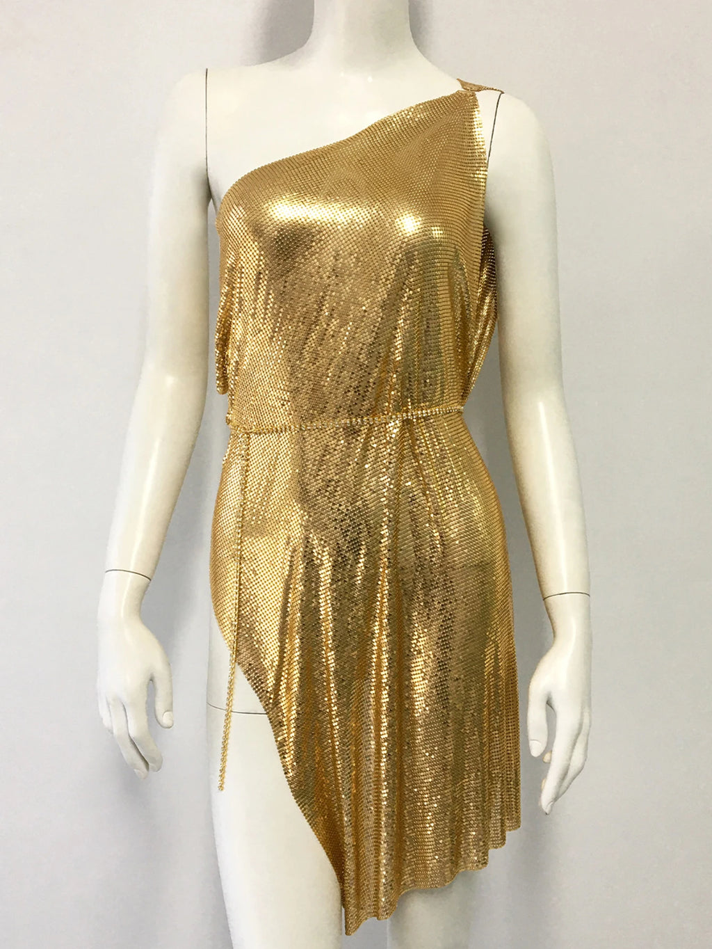 Calista Metal-Sequin One-Shoulder Mini Dress