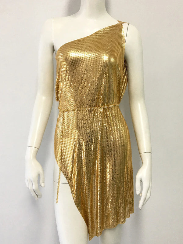Calista Metal-Sequin One-Shoulder Mini Dress