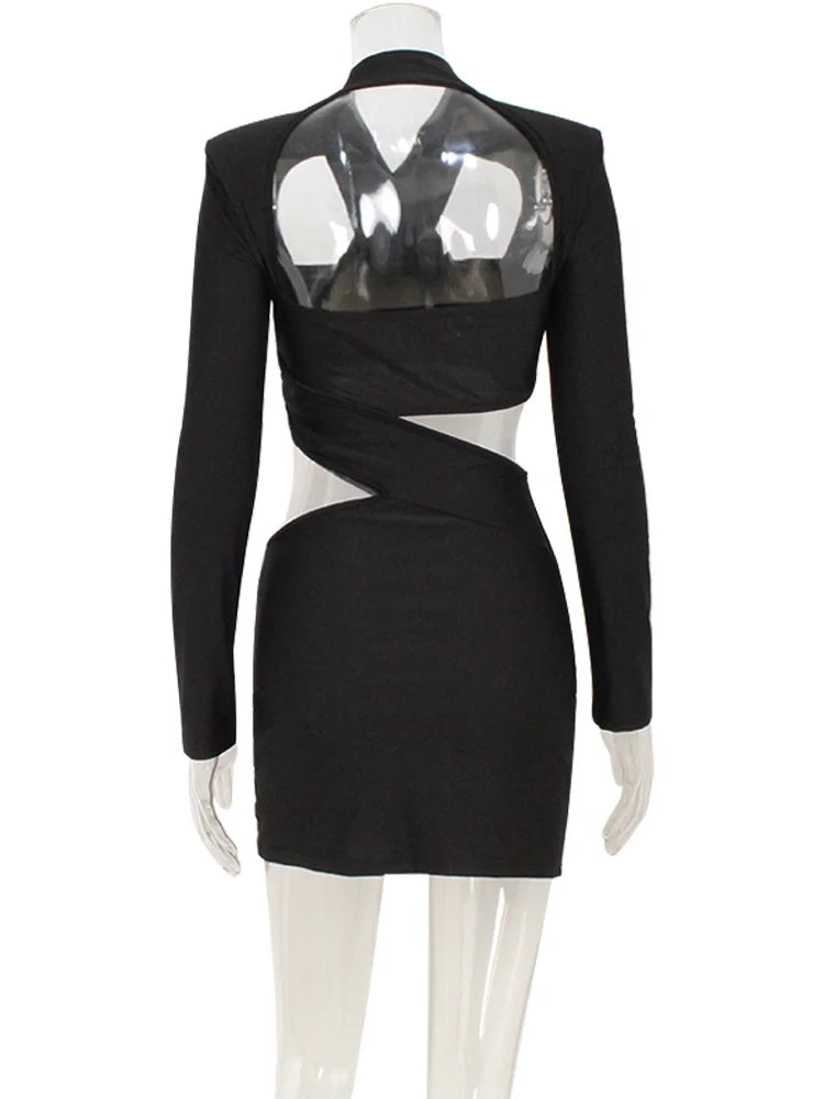 Eluned Cutout V-Neck Long-Sleeve Bodycon Mini Dress