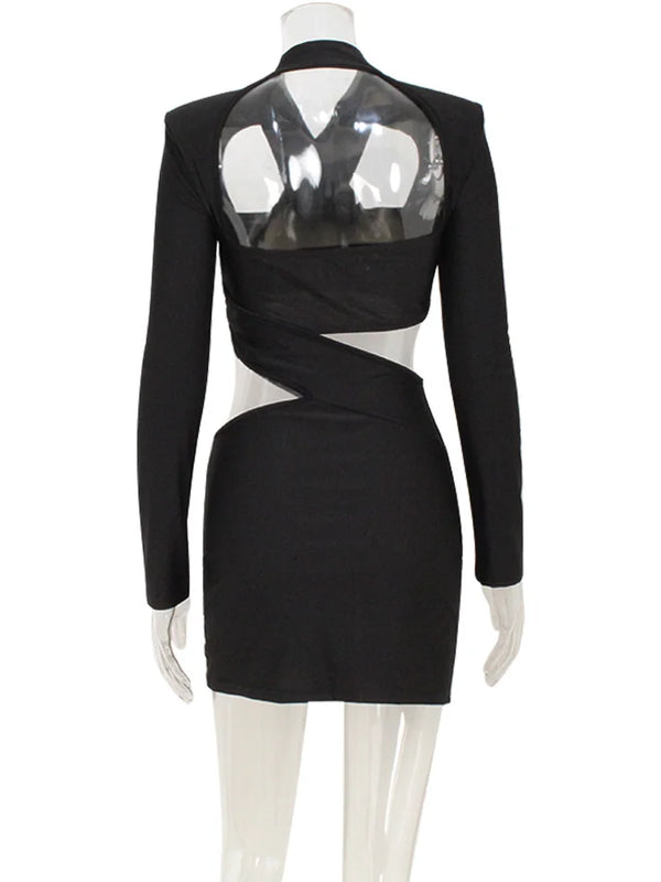 Eluned Cutout V-Neck Long-Sleeve Bodycon Mini Dress