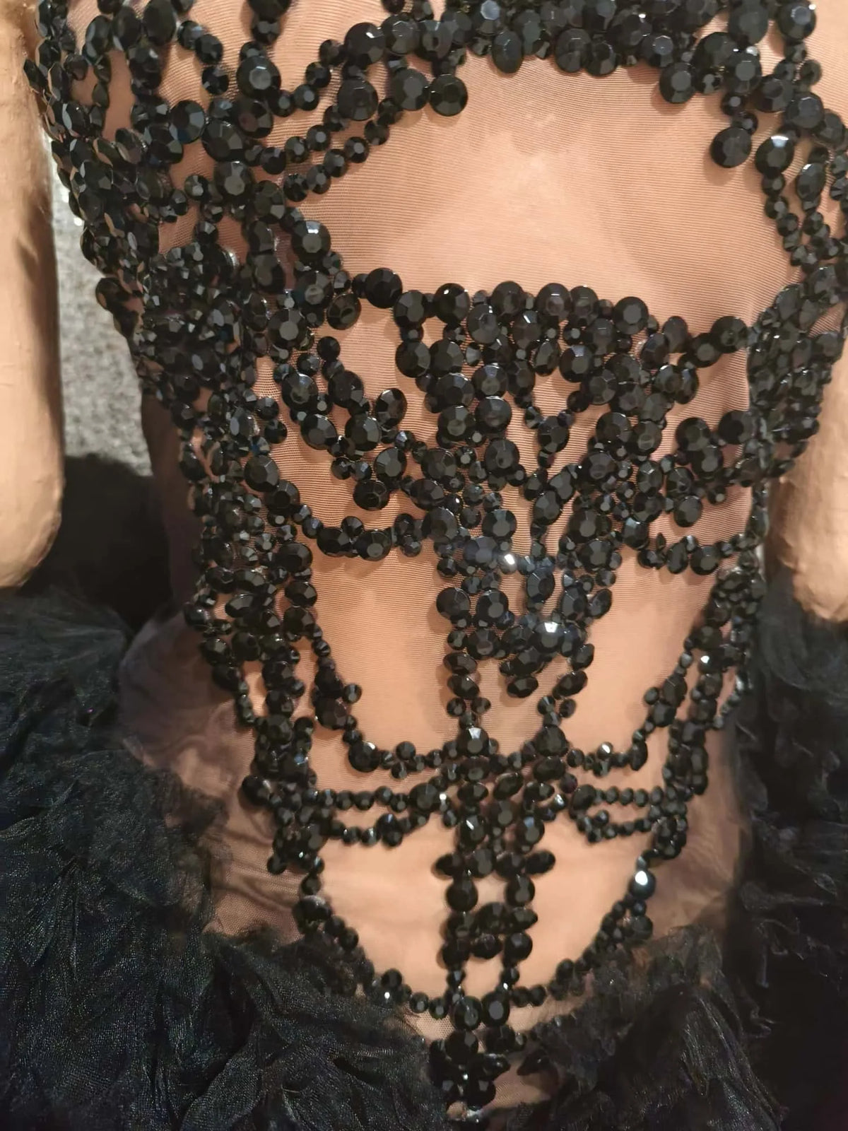Raffaella Beaded Rhinestone Illusion Halter Tulle Mini Dress