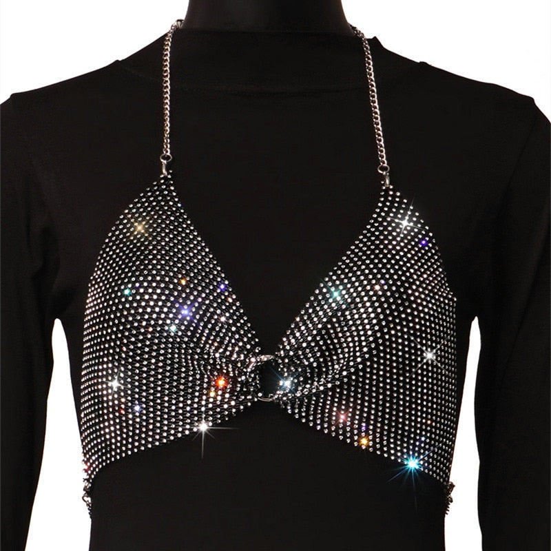 Sequin Rhinestone Bra Women Tee Gothic Blusas Corset Ladies Shirt Camis Party Woman Clothes y2k Crop Tops Ropa Club Tank Top
