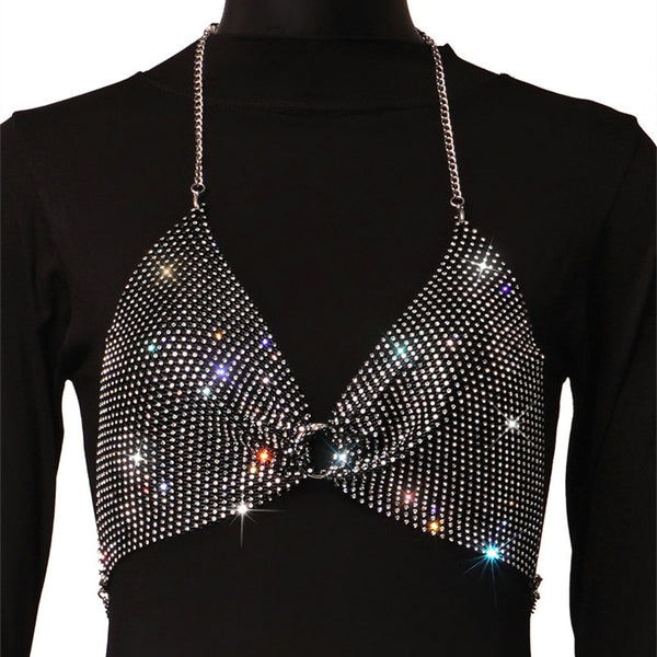 Sequin Rhinestone Bra Women Tee Gothic Blusas Corset Ladies Shirt Camis Party Woman Clothes y2k Crop Tops Ropa Club Tank Top