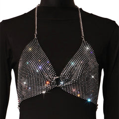 Sequin Rhinestone Bra Women Tee Gothic Blusas Corset Ladies Shirt Camis Party Woman Clothes y2k Crop Tops Ropa Club Tank Top