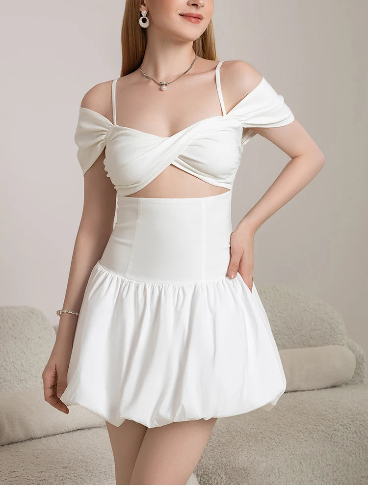 Elodie Off-Shoulder Cutout Bubble Mini Dress
