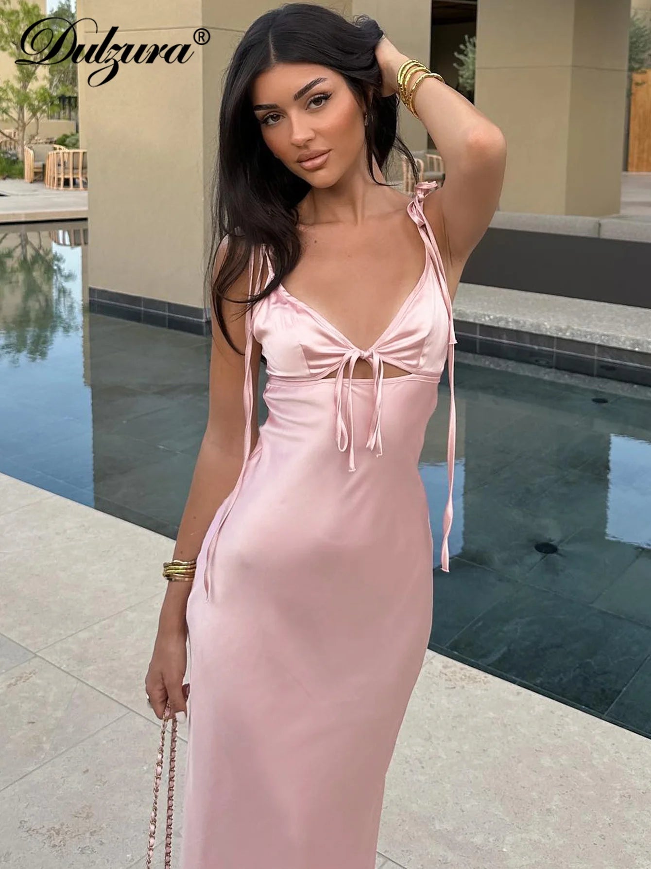 Evanthe Lace-Up Cutout Bodycon Midi Dress
