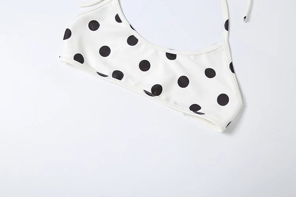Kliou Polka Dot Print 2Piece Set Woman Halter Backless Crop Tops+Kink Bandage Design Skinny Peach Hip Shorts Street Fashion Suit