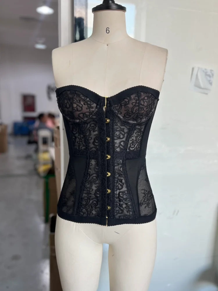Valentina Noir Lace Corset Bustier Top one-piece