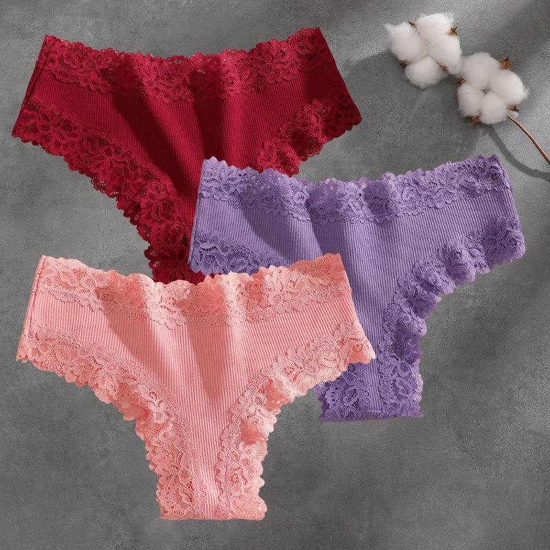 Brielle Floral Lace Bikini Panty Pack Lingerie 3-piece