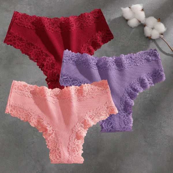 Brielle Floral Lace Bikini Panty Pack Lingerie 3-piece