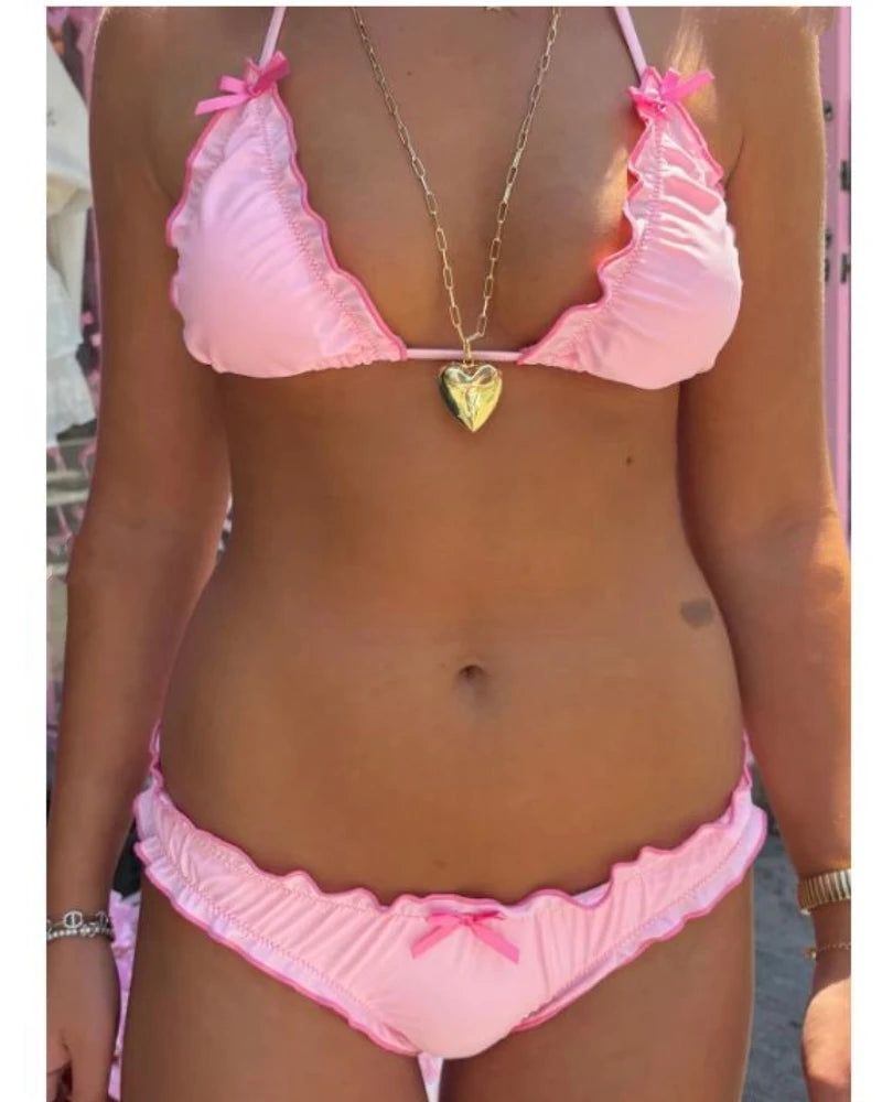 Lilia Lettuce-Trim Halter Bikini Two-piece