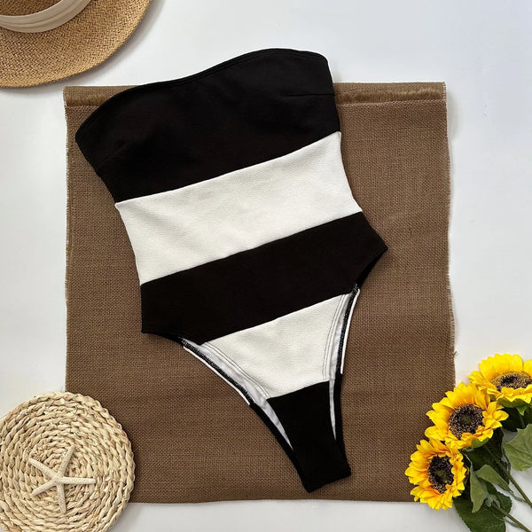 Sexy Stripe Strapless One Piece Swimsuit 2026 New Swimwear Women Swimsuit Bathing Suit Beachwear Monokini Female Swimming Suits