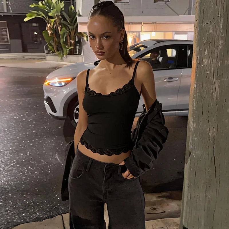 Keturah Lace Patchwork Trim Crop Cami One-piece