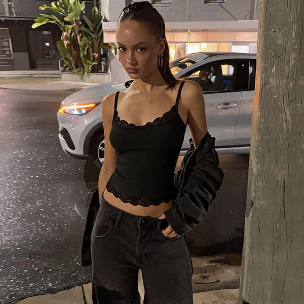 Keturah Lace Patchwork Trim Crop Cami One-piece