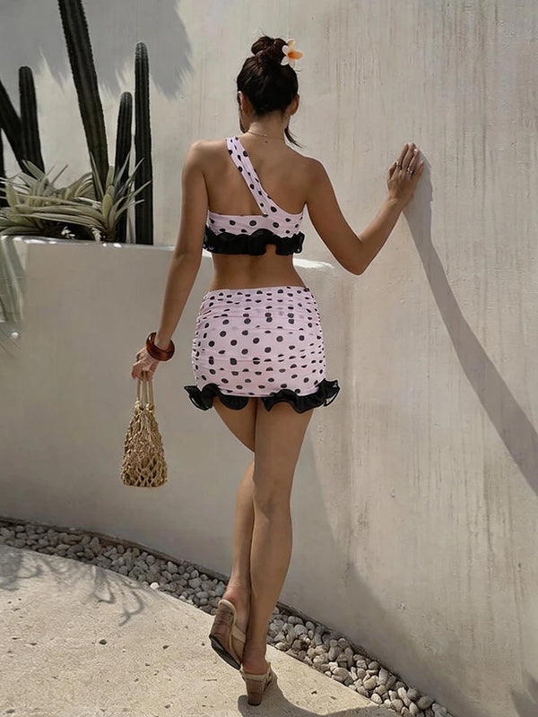 Rosé Monaco Polka Dot Skirt Two-piece