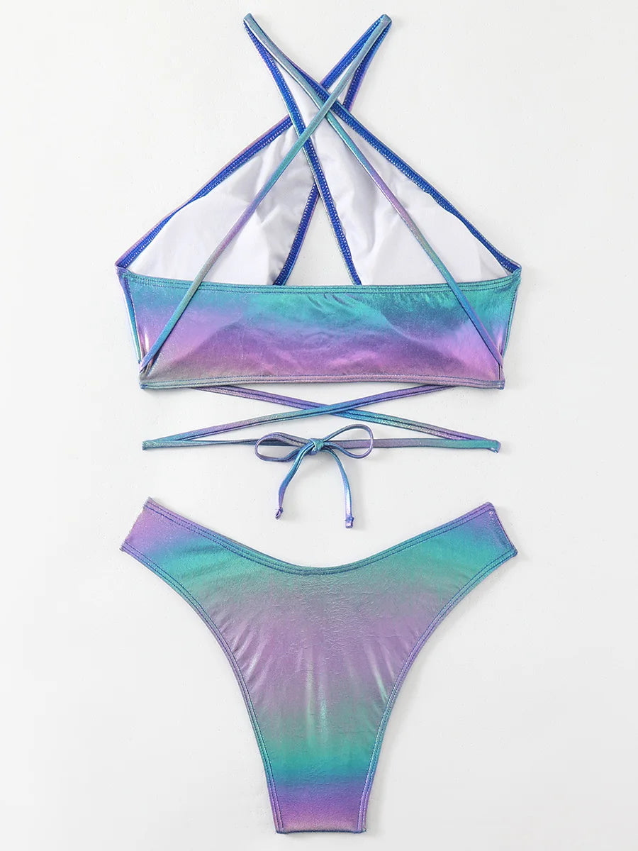 Sapphira Faux-Leather Wrap Bikini Two-piece