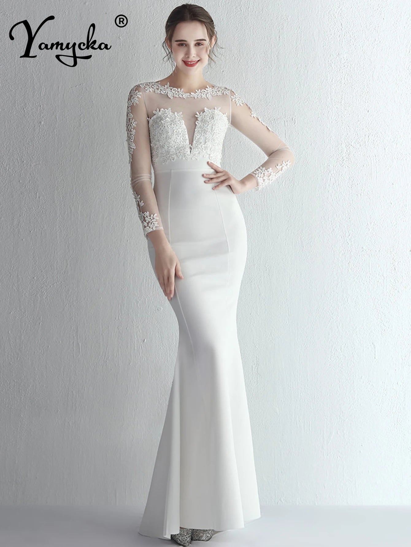 Valentina Rhinestone Sheer-Mesh Mermaid Maxi Dress