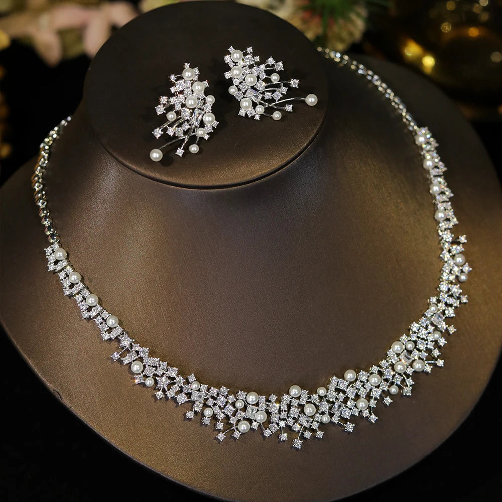Leonora Pearl Crystal Choker & Earring Jewelry Set